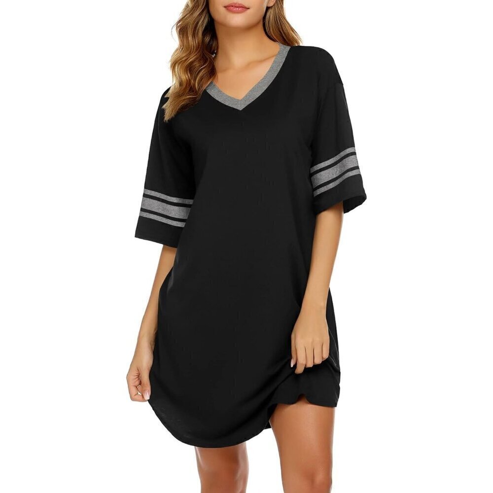 Womens Black Nightgown Short Sleeve Sleepshirt